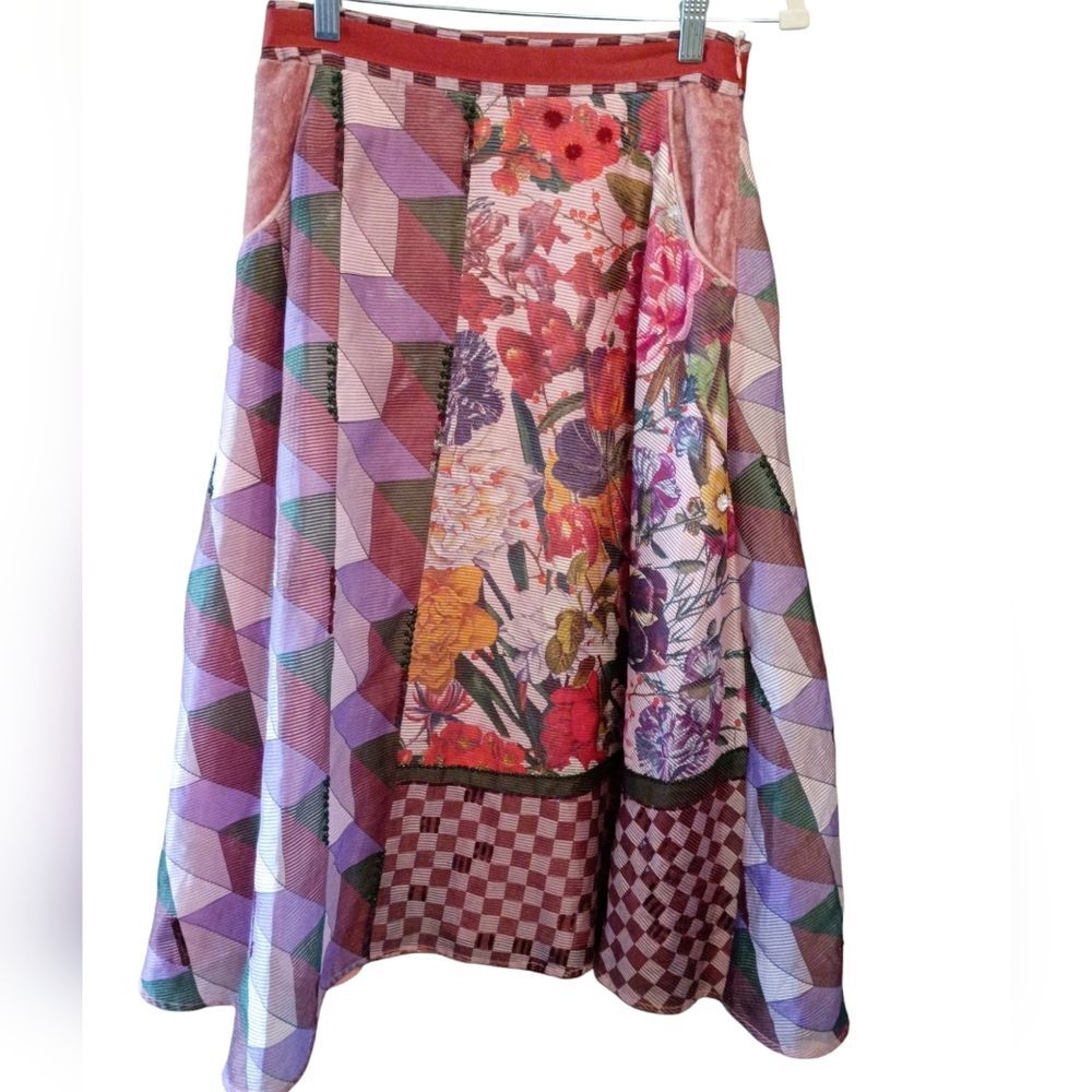 Anthropologie Rampling Embroidered Midi Skirt Pankaj & Nidhi A Line Size 4 Boho - Picture 4 of 6